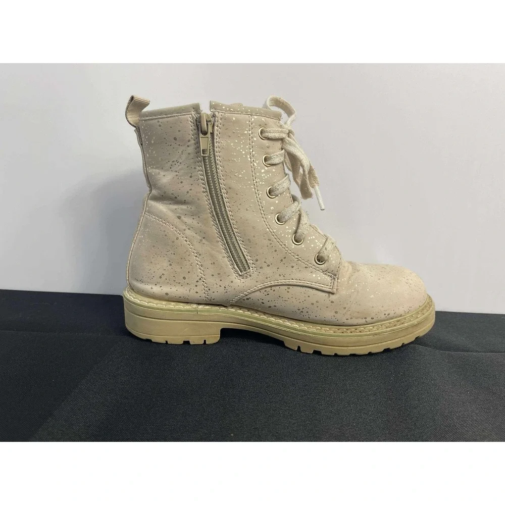 Kids‎ light pink Glitter Combat Boots Lace Up Zip Side Chunky Sole Size 4